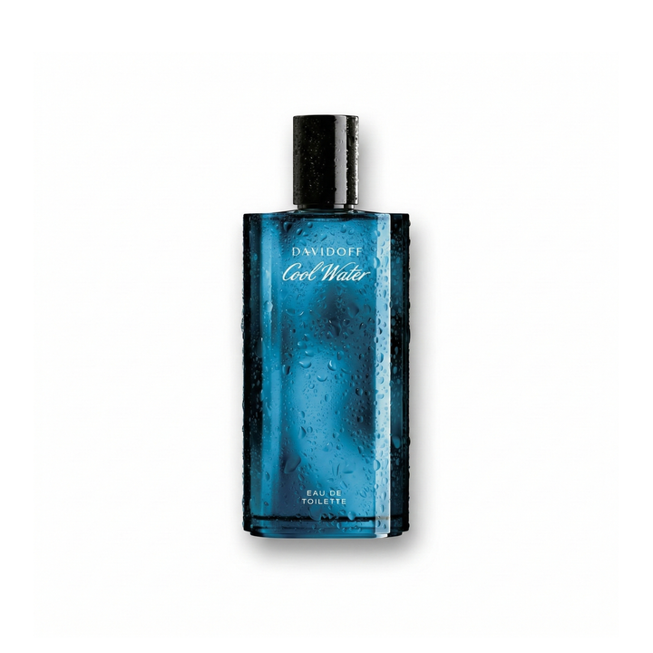 Bottle of Davidoff Cool Water EDT fragrance on a white background with soft shadow