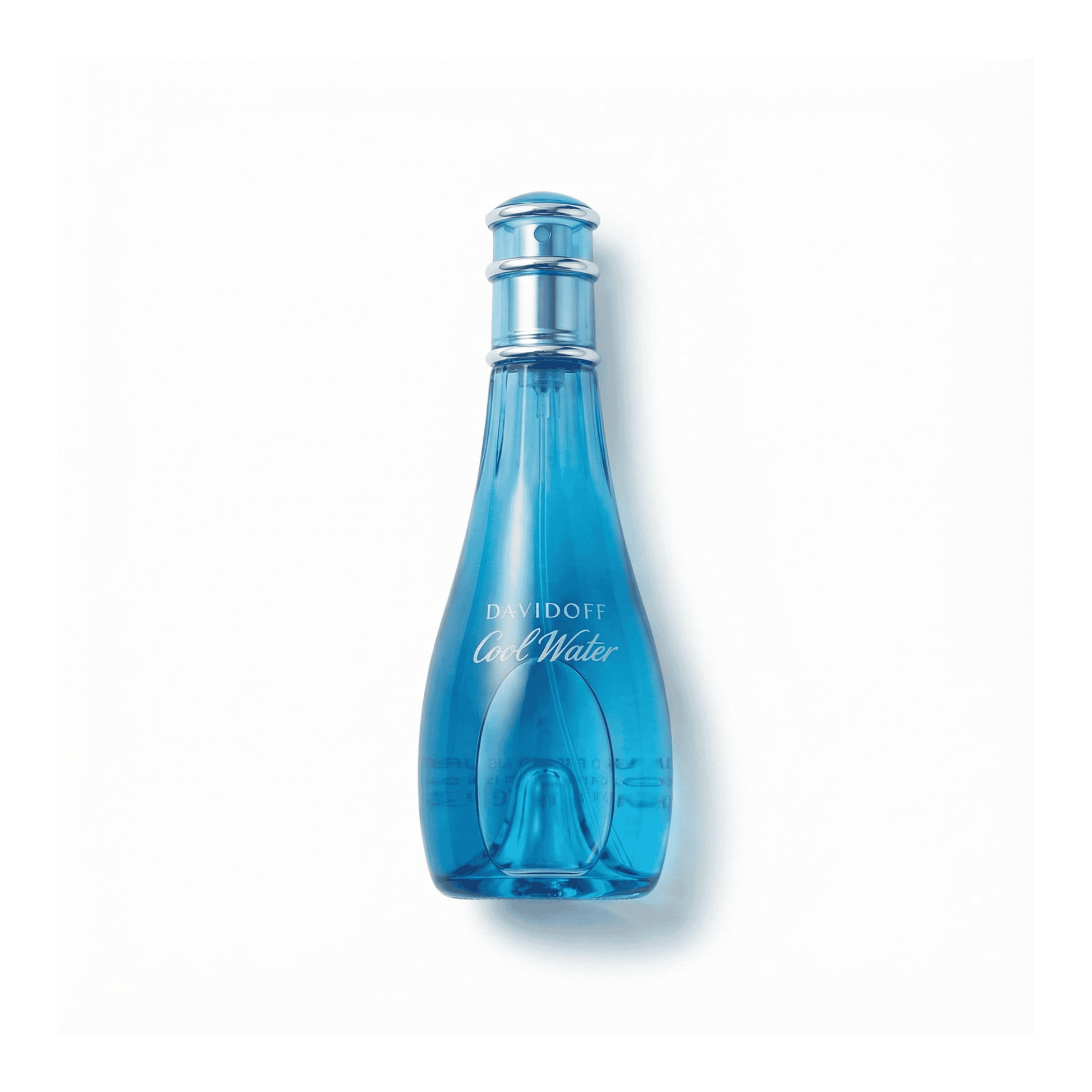 Bottle of Davidoff Cool Water For Her EDT fragrance on a white background with soft shadow