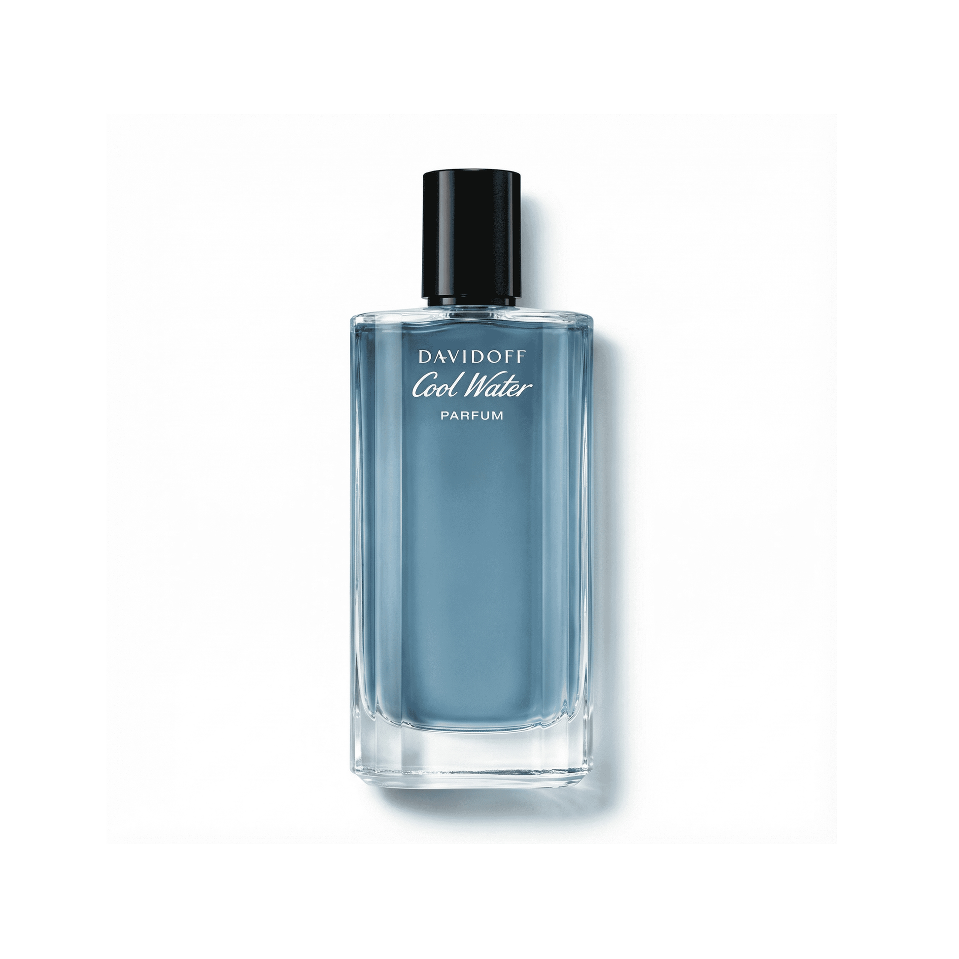 Bottle of Davidoff Cool Water Parfum Parfum fragrance on a white background with soft shadow