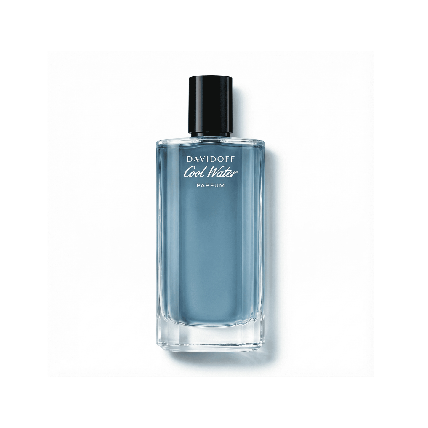 Bottle of Davidoff Cool Water Parfum Parfum fragrance on a white background with soft shadow