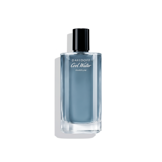Bottle of Davidoff Cool Water Parfum fragrance on a white background with soft shadow