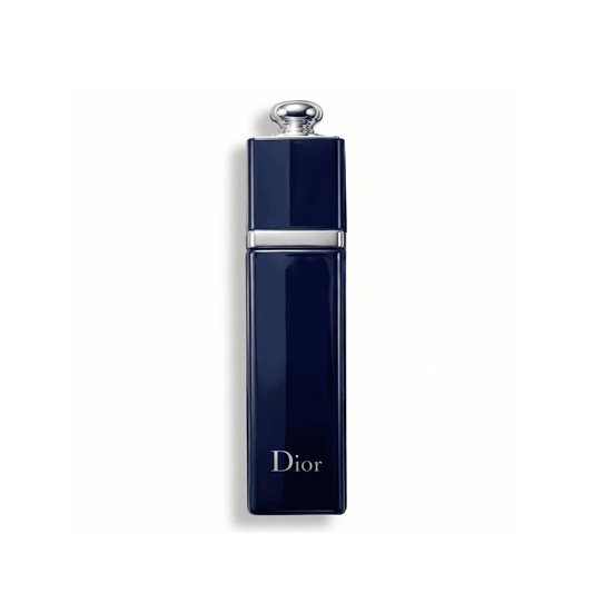 Bottle of Dior Addict EDP fragrance on a white background with soft shadow