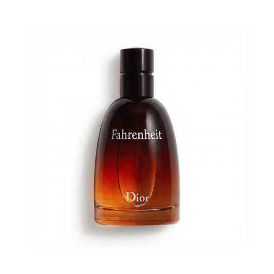 Bottle of Dior Fahrenheit Le Parfum fragrance on a white background with soft shadow