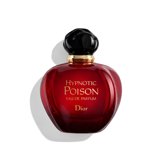 Bottle of Dior Hypnotic Poison Eau de Parfum fragrance on a white background with soft shadow