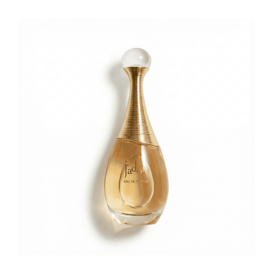 Bottle of Dior J’adore Eau de Parfum fragrance on a white background with soft shadow