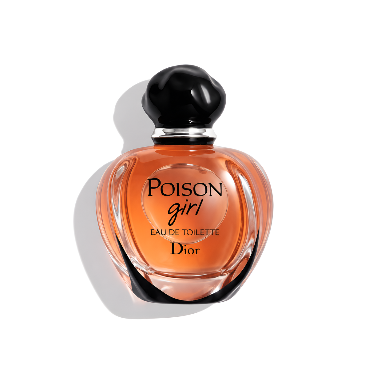 Bottle of Dior Poison Girl EDP fragrance on a white background with soft shadow
