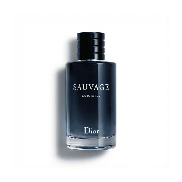 Bottle of Dior Sauvage Eau de Parfum EDP fragrance on a white background with soft shadow