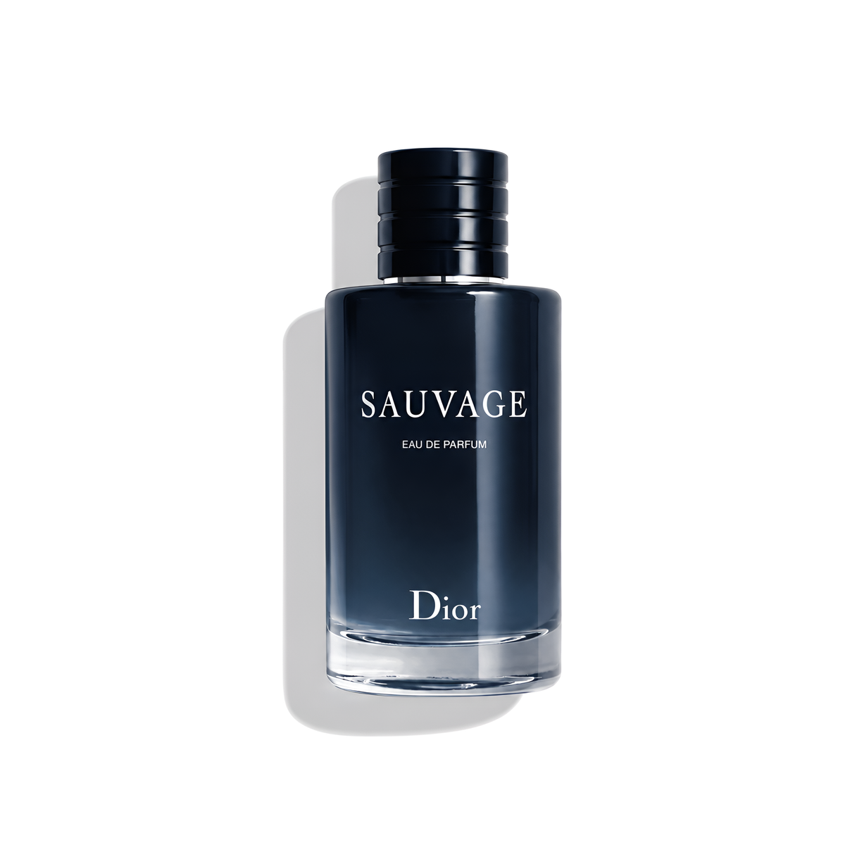 Bottle of Dior Sauvage Eau de Parfum fragrance on a white background with soft shadow