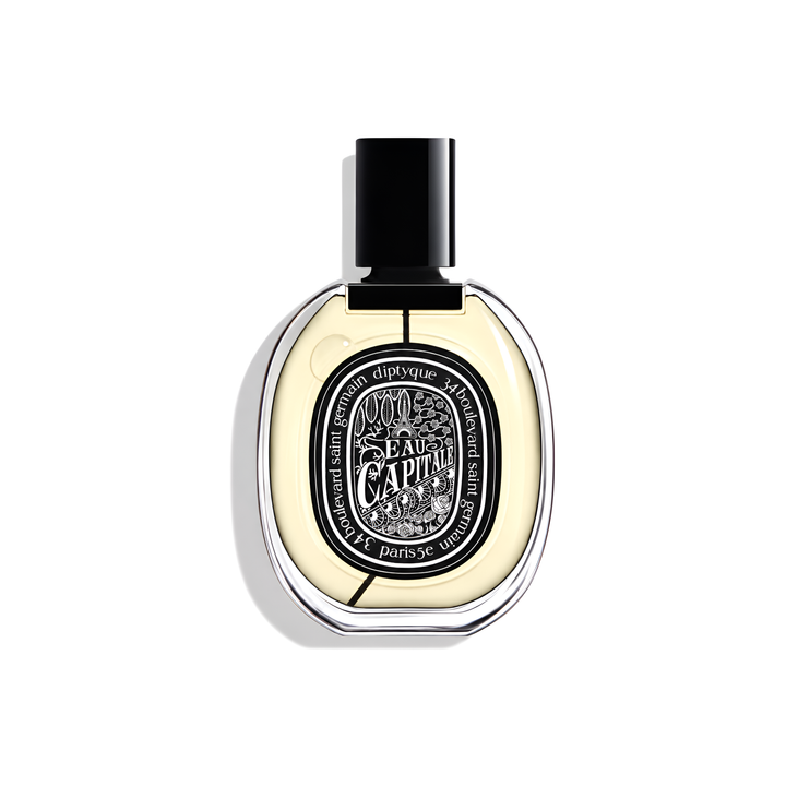 Bottle of Diptyque Eau Capitale EDP fragrance on a white background with soft shadow
