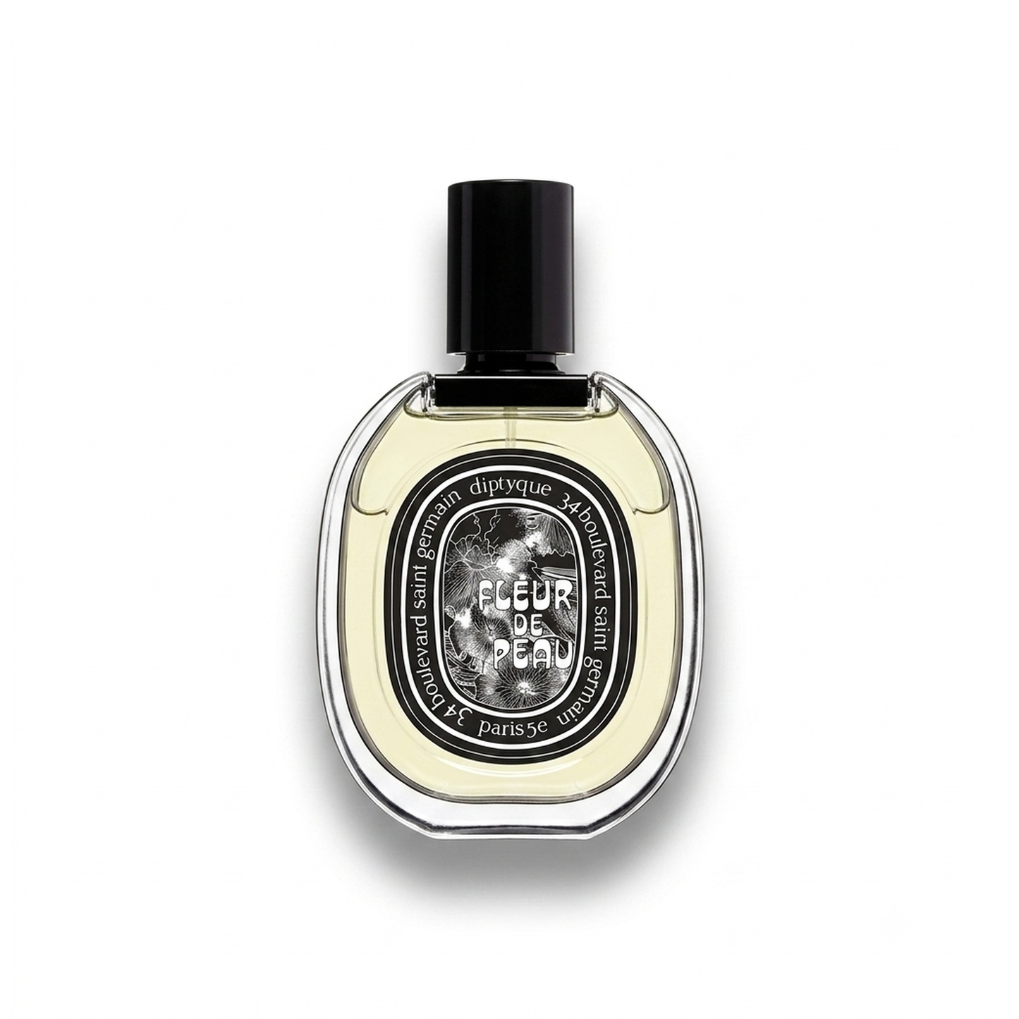 Bottle of Diptyque Fleur de Peau EDP fragrance on a white background with soft shadow