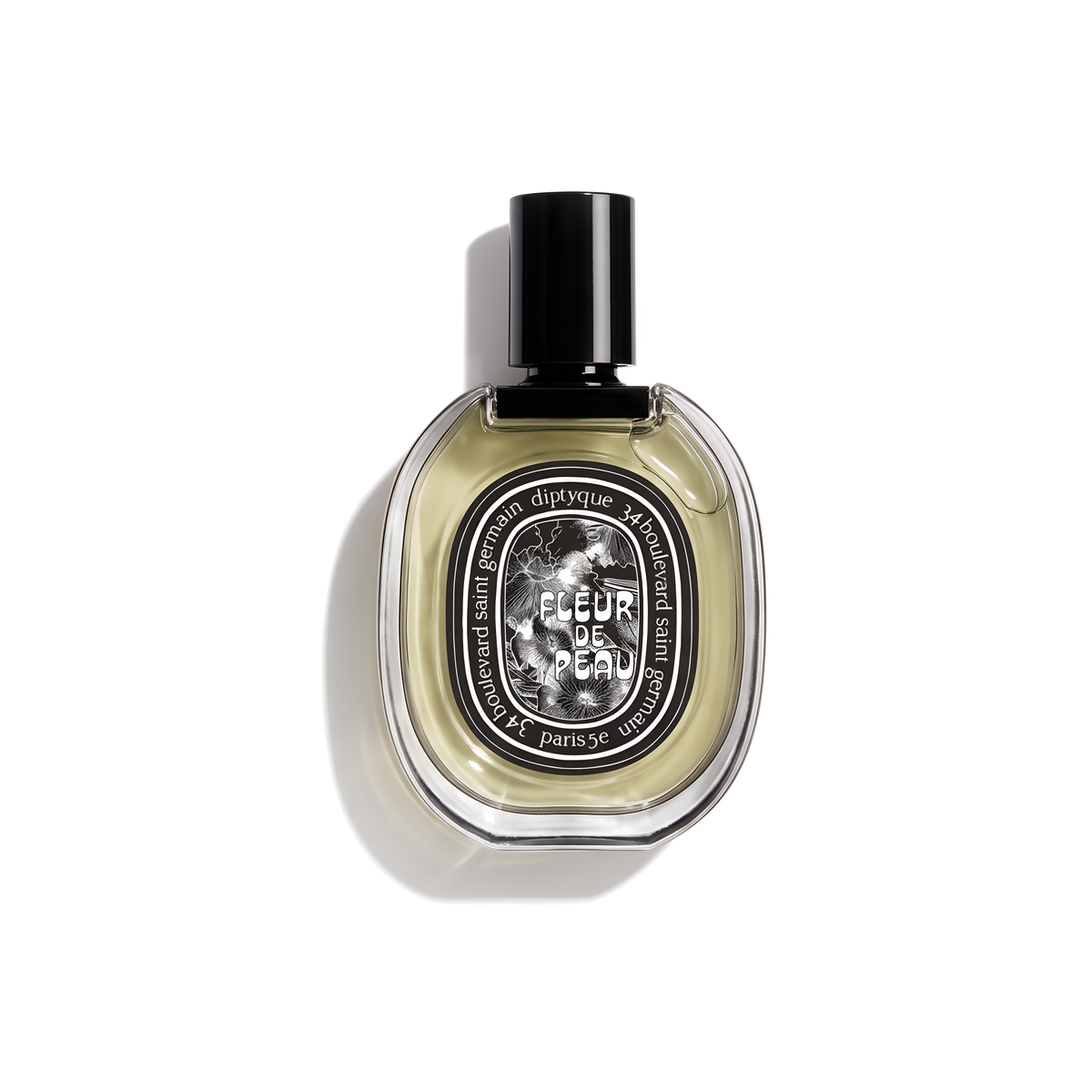 Bottle of Diptyque Fleur de Peau EDP fragrance on a white background with soft shadow
