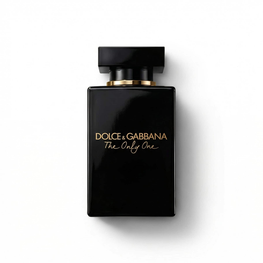 Bottle of Dolce & Gabbana The Only One Intense EDP fragrance on a white background with soft shadow