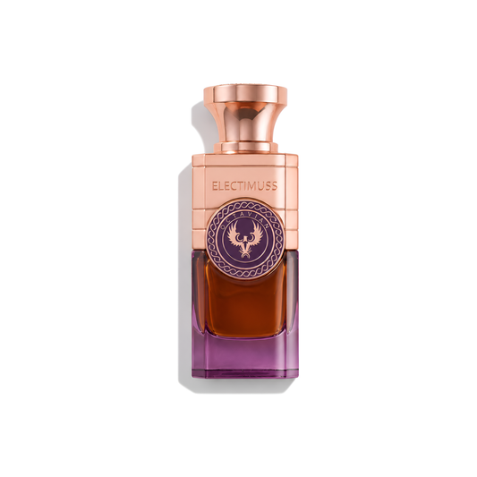 Bottle of Electimuss Octavian Extrait fragrance on a white background with soft shadow