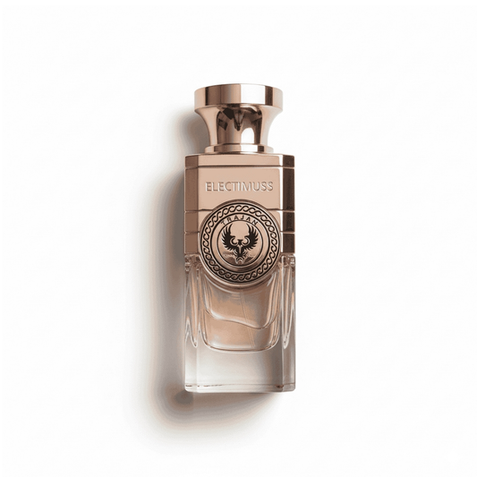Bottle of Electimuss Trajan EDP fragrance on a white background with soft shadow