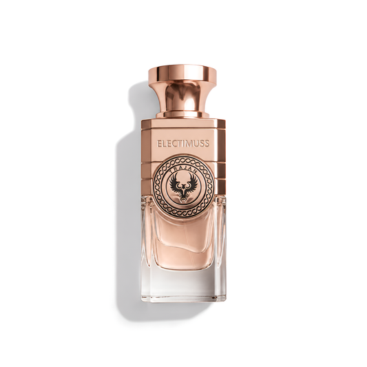 Bottle of Electimuss Trajan EDP fragrance on a white background with soft shadow
