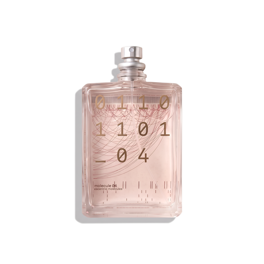 Bottle of Escentric Molecule 04 EDT fragrance on a white background with soft shadow