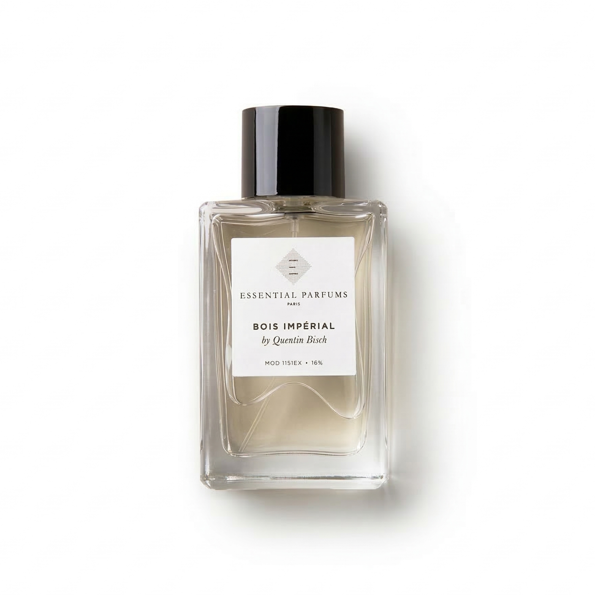 Bottle of Essential Parfums Bois Imperial EDP fragrance on a white background with soft shadow