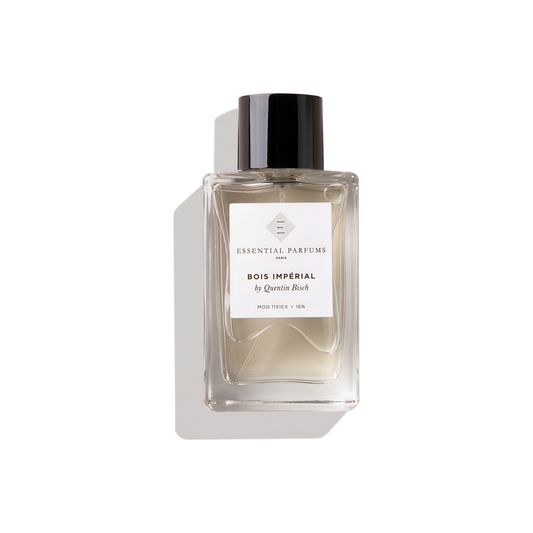 Bottle of Essential Parfums Bois Imperial EDP fragrance on a white background with soft shadow