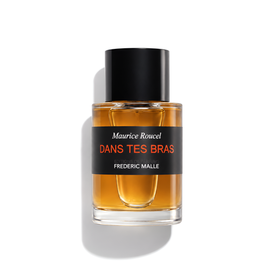 Bottle of F. Malle Dans Tes Bras EDP fragrance on a white background with soft shadow
