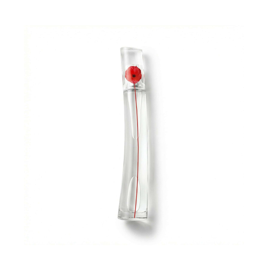 Bottle of Flower By Kenzo Poppy Bouquet EDP fragrance on a white background with soft shadow