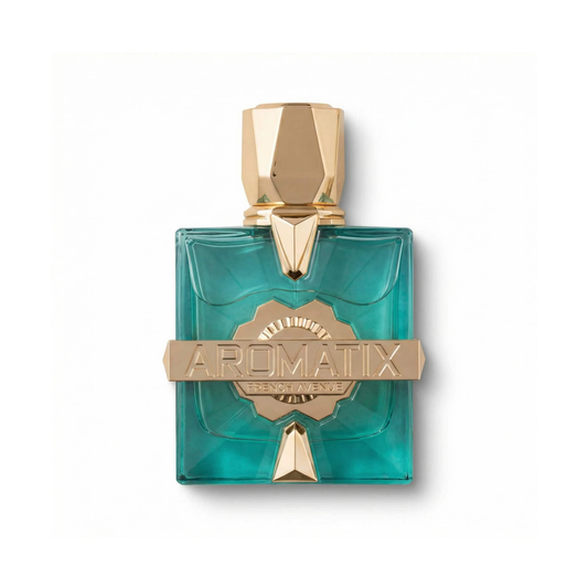 Bottle of French Avenue Aromatix x Sun Kissed Parfum fragrance on a white background with soft shadow