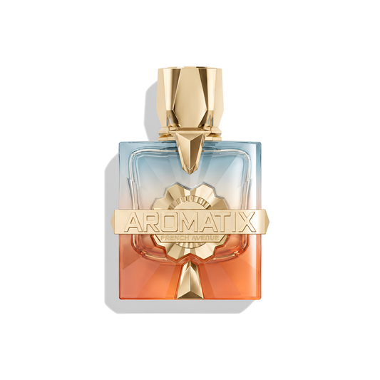 Bottle of French Avenue Aromatix x Teas Me Extrait fragrance on a white background with soft shadow