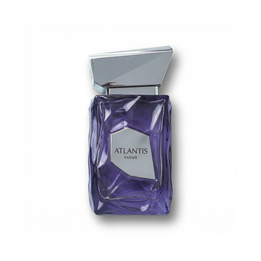Bottle of French Avenue Atlantis Extrait fragrance on a white background with soft shadow