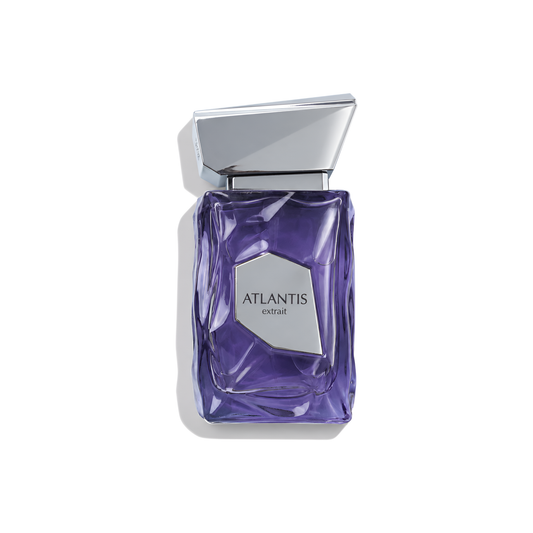 Bottle of French Avenue Atlantis Extrait fragrance on a white background with soft shadow