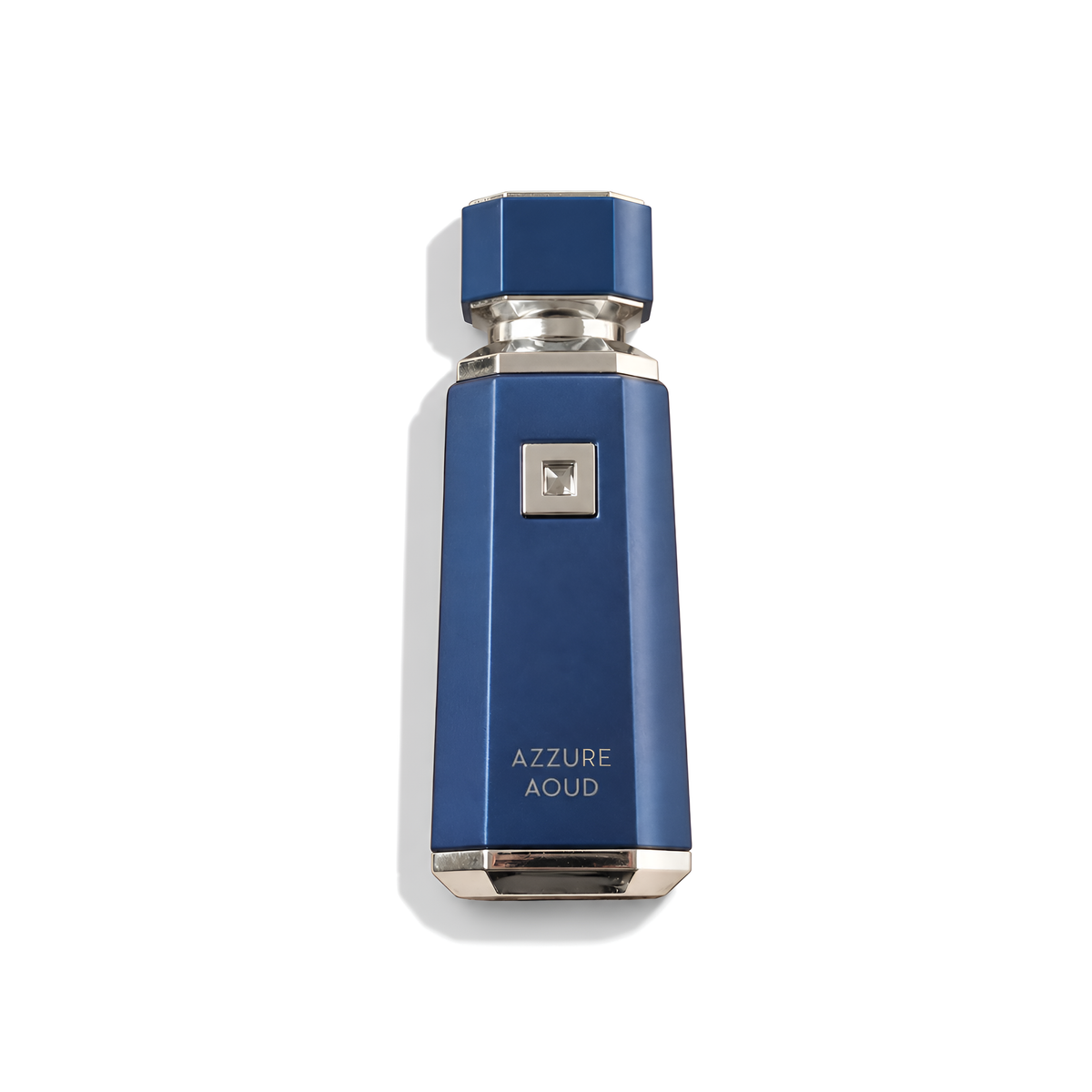 Bottle of French Avenue Azzure Aoud EDP fragrance on a white background with soft shadow