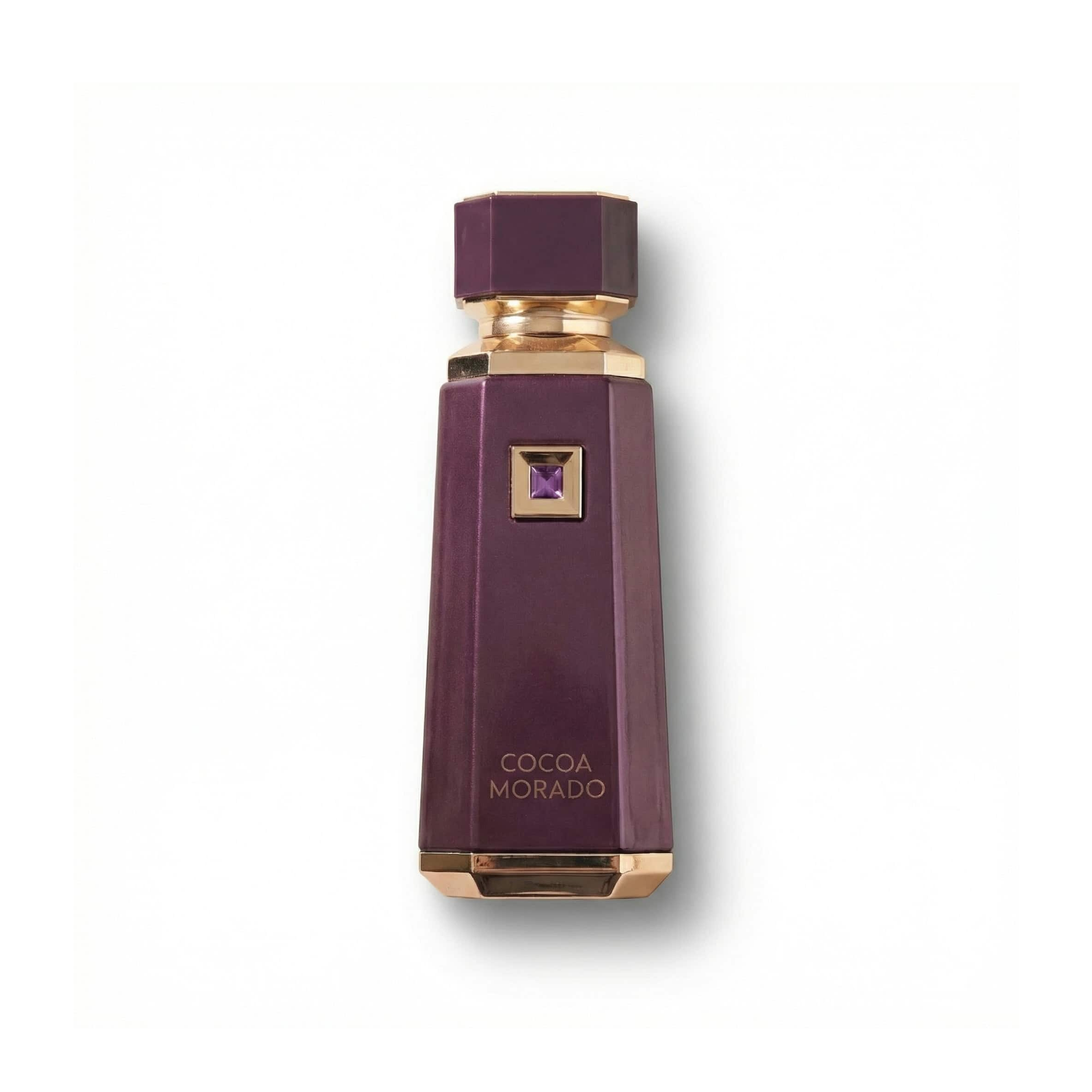 Bottle of French Avenue Cocoa Morado EDP fragrance on a white background with soft shadow