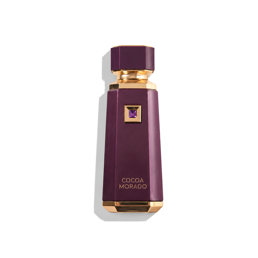 Bottle of French Avenue Cocoa Morado EDP fragrance on a white background with soft shadow