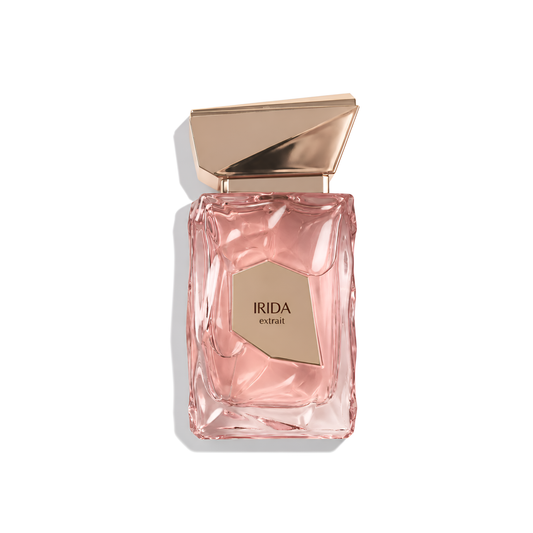 Bottle of French Avenue Irida Extrait fragrance on a white background with soft shadow