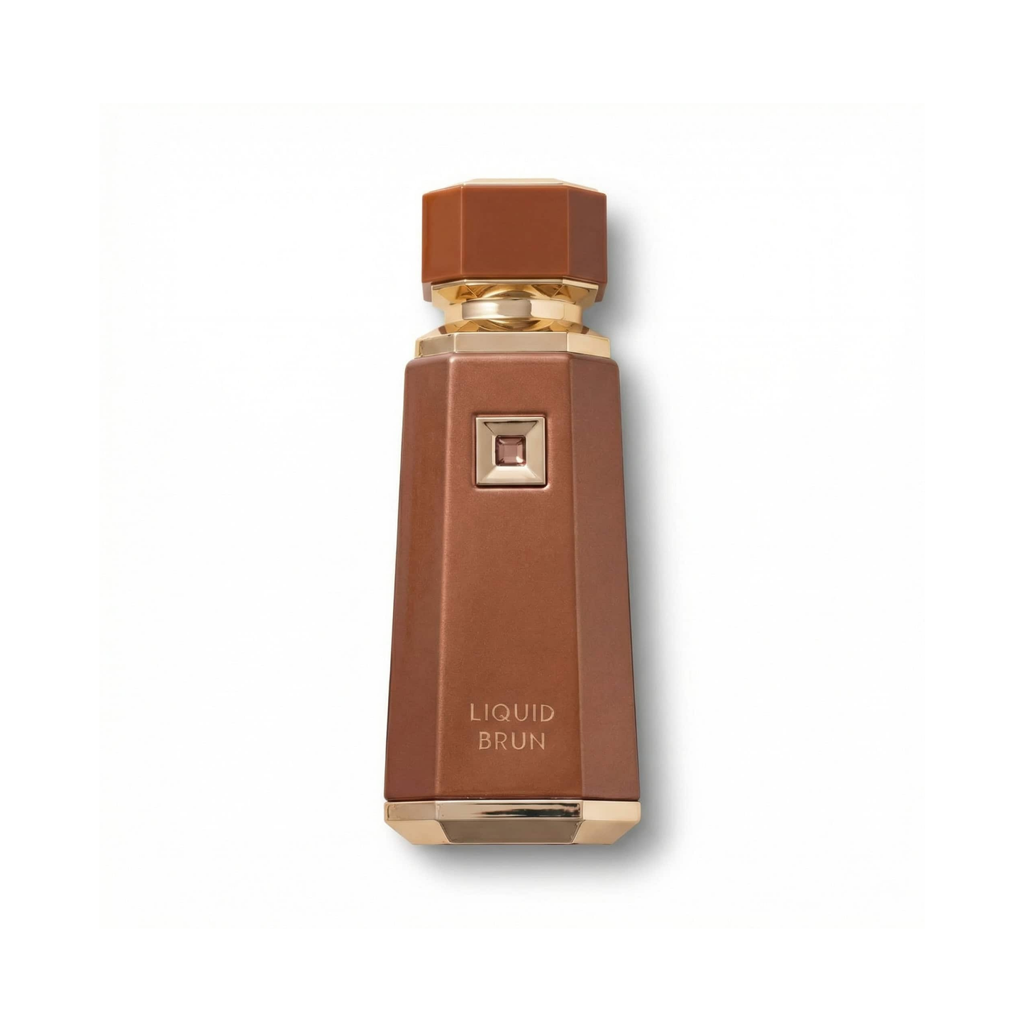 Bottle of French Avenue Liquid Brun EDP fragrance on a white background with soft shadow