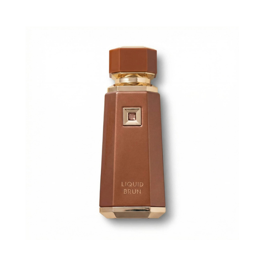 Bottle of French Avenue Liquid Brun EDP fragrance on a white background with soft shadow