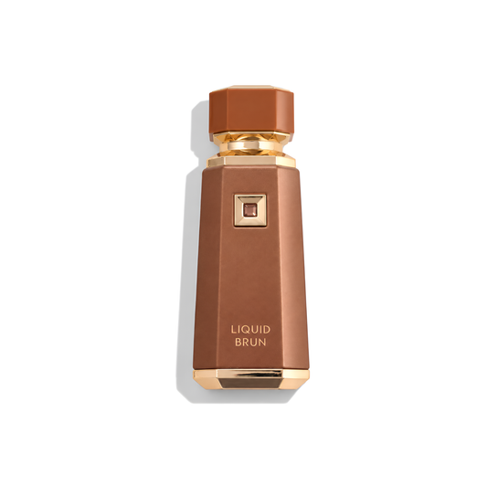 Bottle of French Avenue Liquid Brun EDP fragrance on a white background with soft shadow