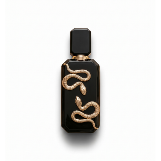 Bottle of French Avenue Veneno fragrance on a white background with soft shadow