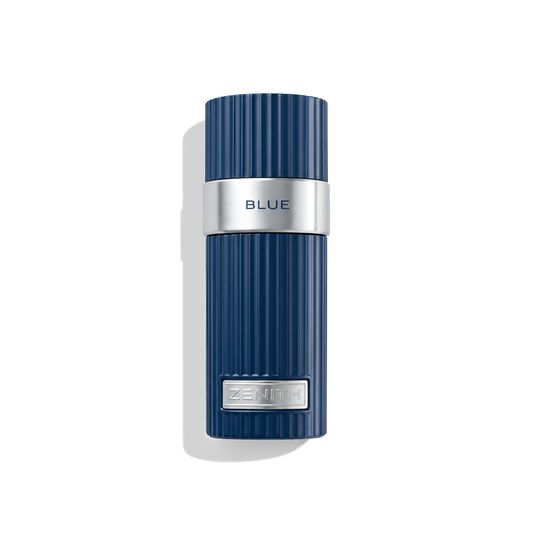 Bottle of French Avenue Zenith Blue EDP fragrance on a white background with soft shadow