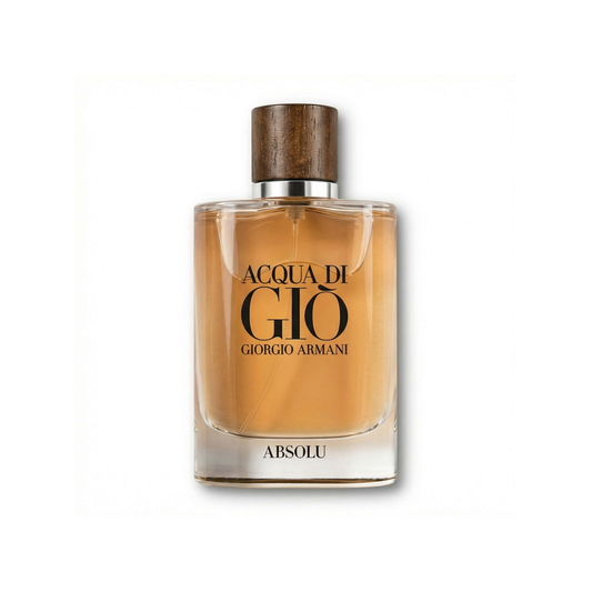 Bottle of Giorgio Armani Acqua Di Gio Absolu EDP fragrance on a white background with soft shadow