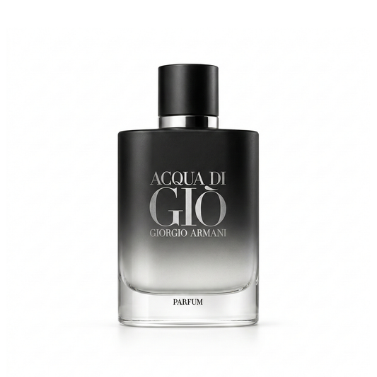 Bottle of Giorgio Armani Acqua Di Gio Parfum Parfum fragrance on a white background with soft shadow