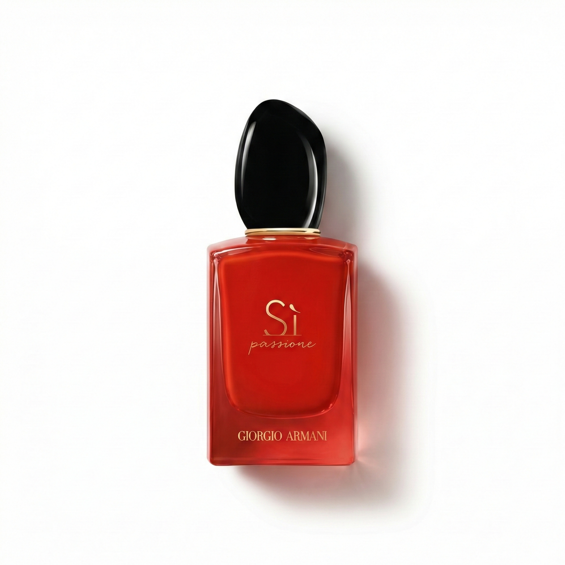 Bottle of Giorgio Armani Si Passione Intense EDP fragrance on a white background with soft shadow