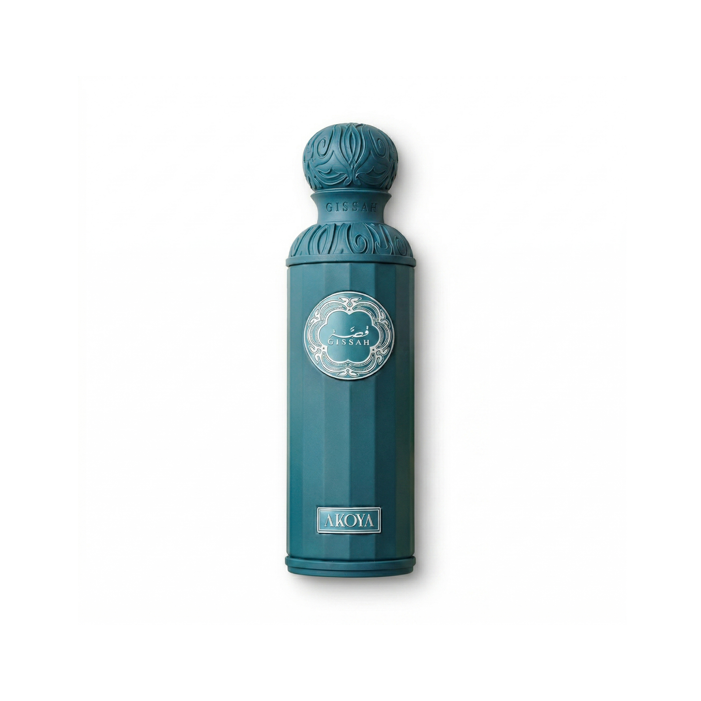 Bottle of Gissah Akoya EDP fragrance on a white background with soft shadow