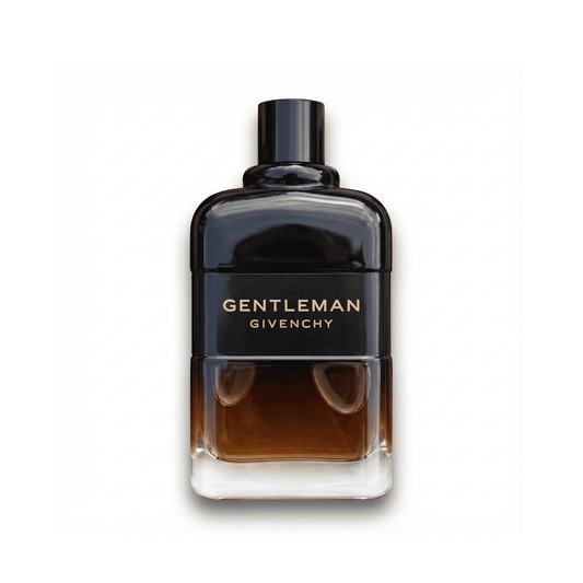 Bottle of Givenchy Gentleman Reserve Privee EDP fragrance on a white background with soft shadow