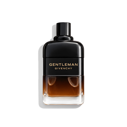 Bottle of Givenchy Gentleman Reserve Privee EDP fragrance on a white background with soft shadow