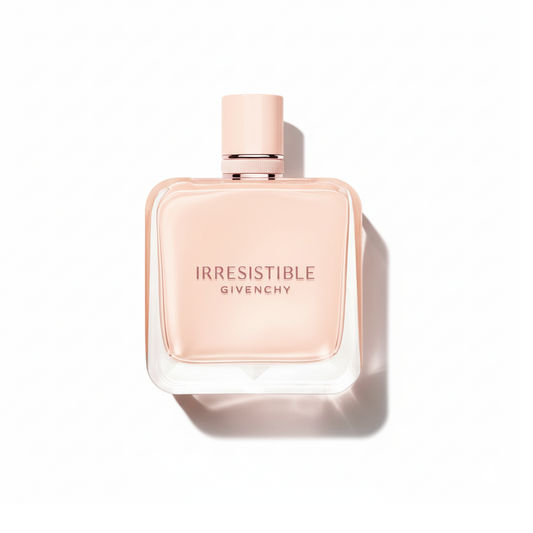 Bottle of Givenchy Irresistible Nude Velvet EDP fragrance on a white background with soft shadow