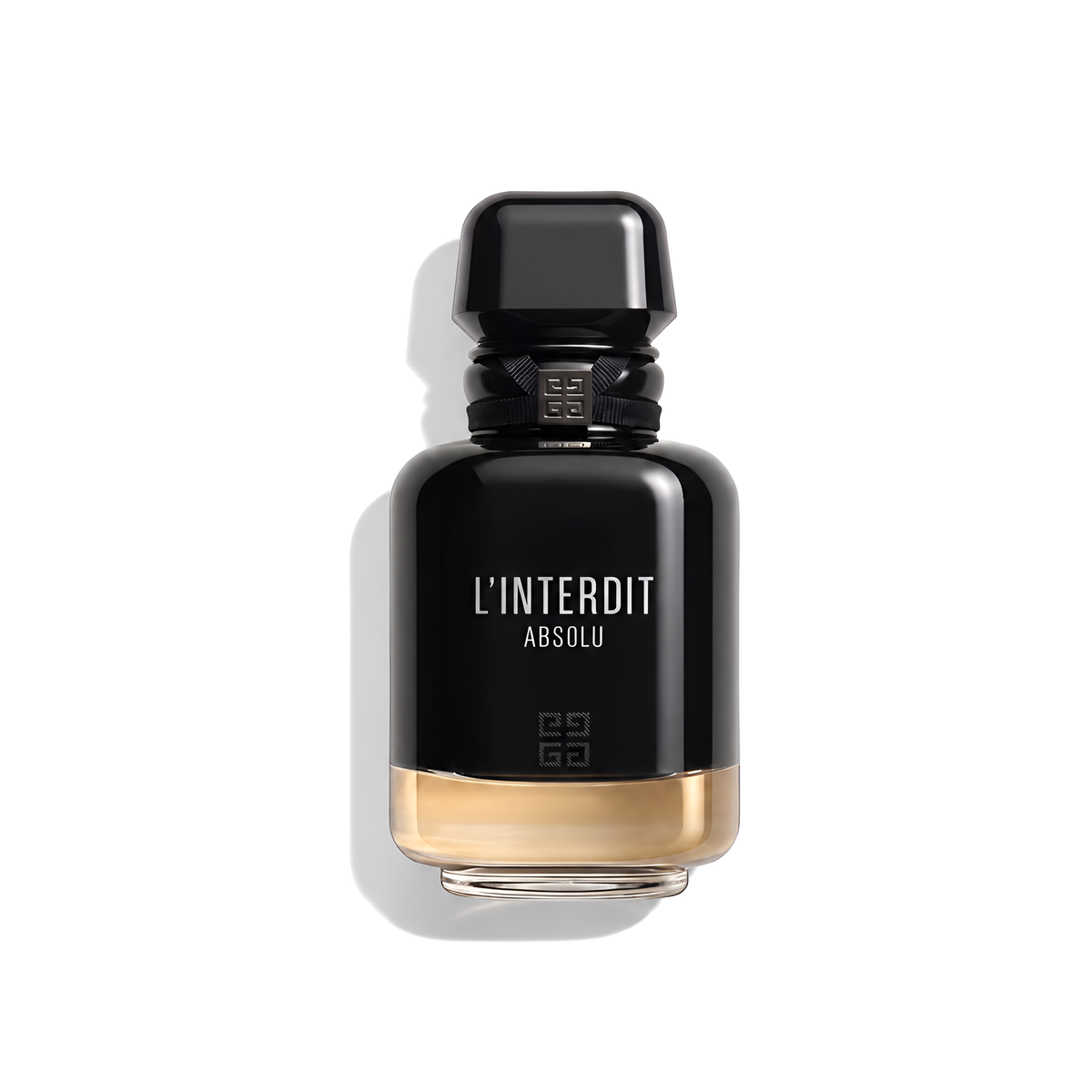 Bottle of Givenchy L'Interdit Absolu fragrance on a white background with soft shadow