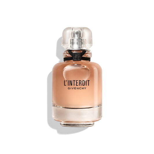 Bottle of Givenchy L'Interdit EDP fragrance on a white background with soft shadow