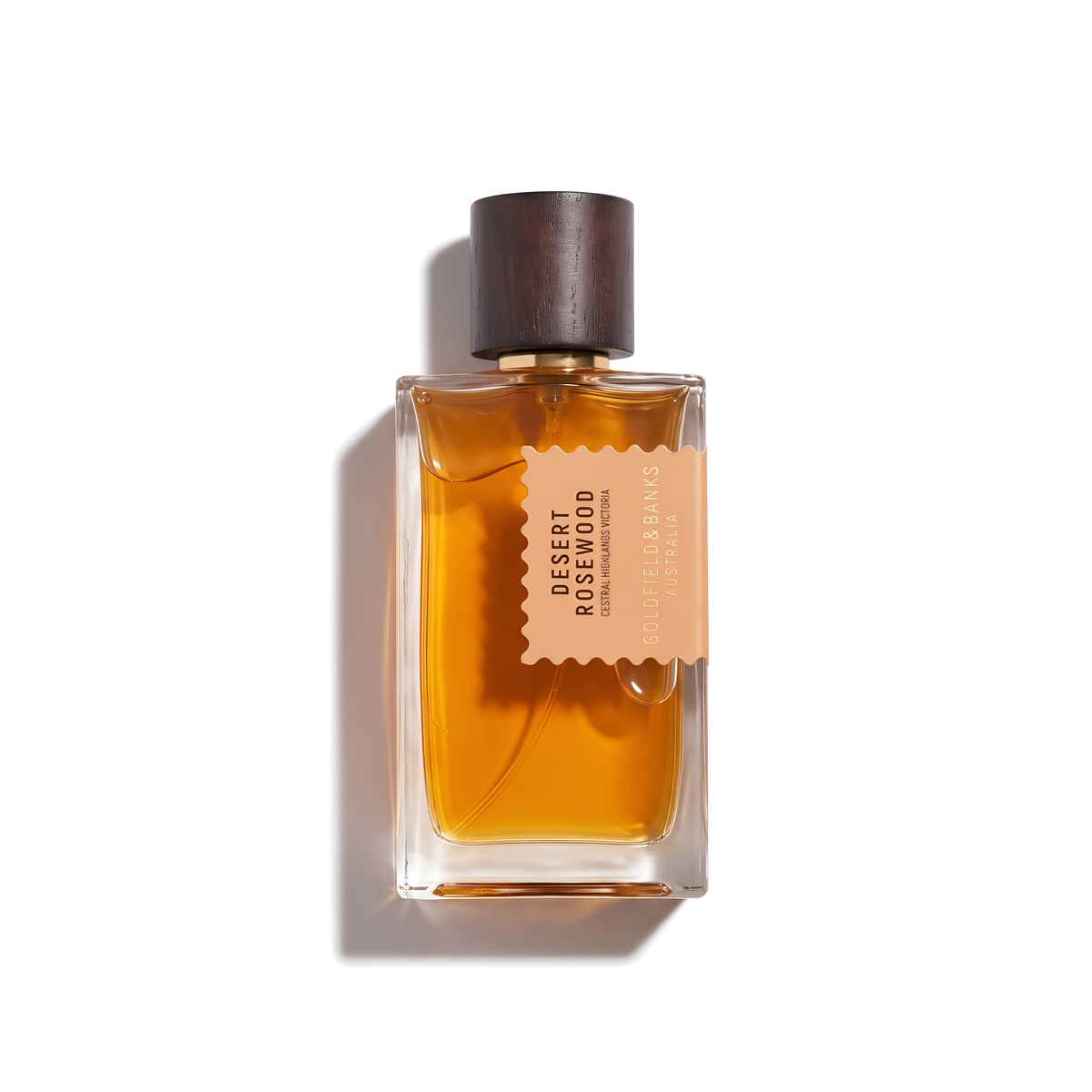 Bottle of Goldfield & Banks Desert Rosewood EDP fragrance on a white background with soft shadow