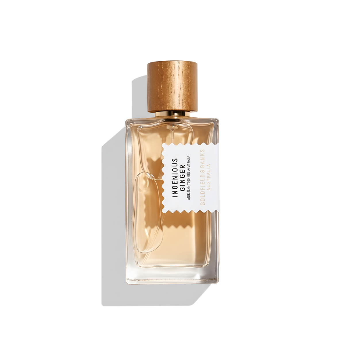Bottle of Goldfield & Banks Ingenious Ginger EDP fragrance on a white background with soft shadow