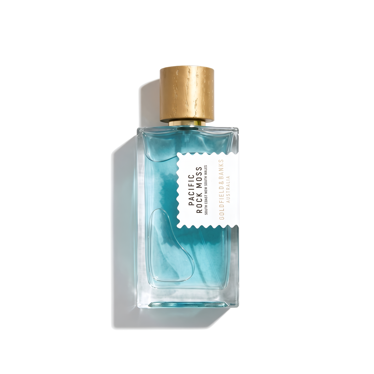 Bottle of Goldfield & Banks Pacific Rock Moss EDP fragrance on a white background with soft shadow