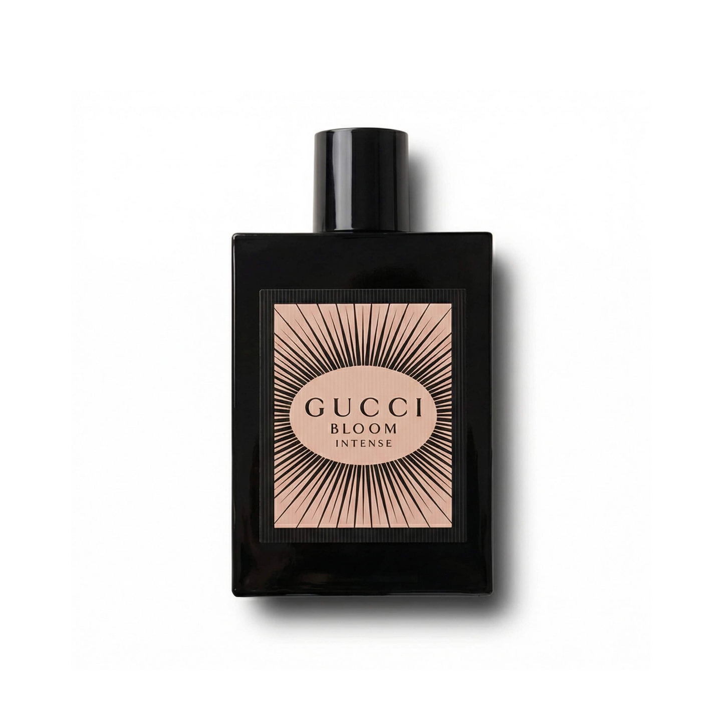 Bottle of Gucci Bloom Intense EDP fragrance on a white background with soft shadow